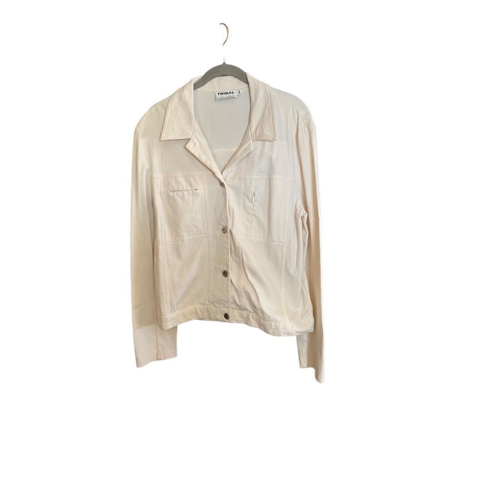 Tribal women’s off-white denim jacket style stretch, coat size 6
